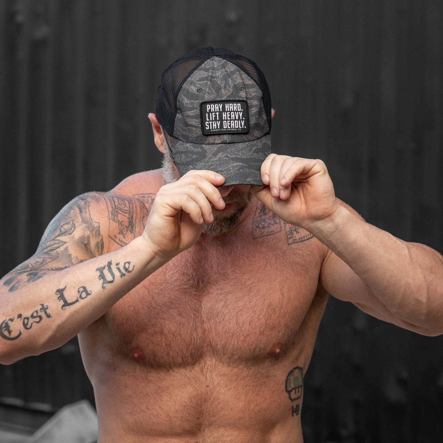 Pray Hard. Lift Heavy. Stay Deadly. Patch Tactical Ripstop Mesh Snapback Hat