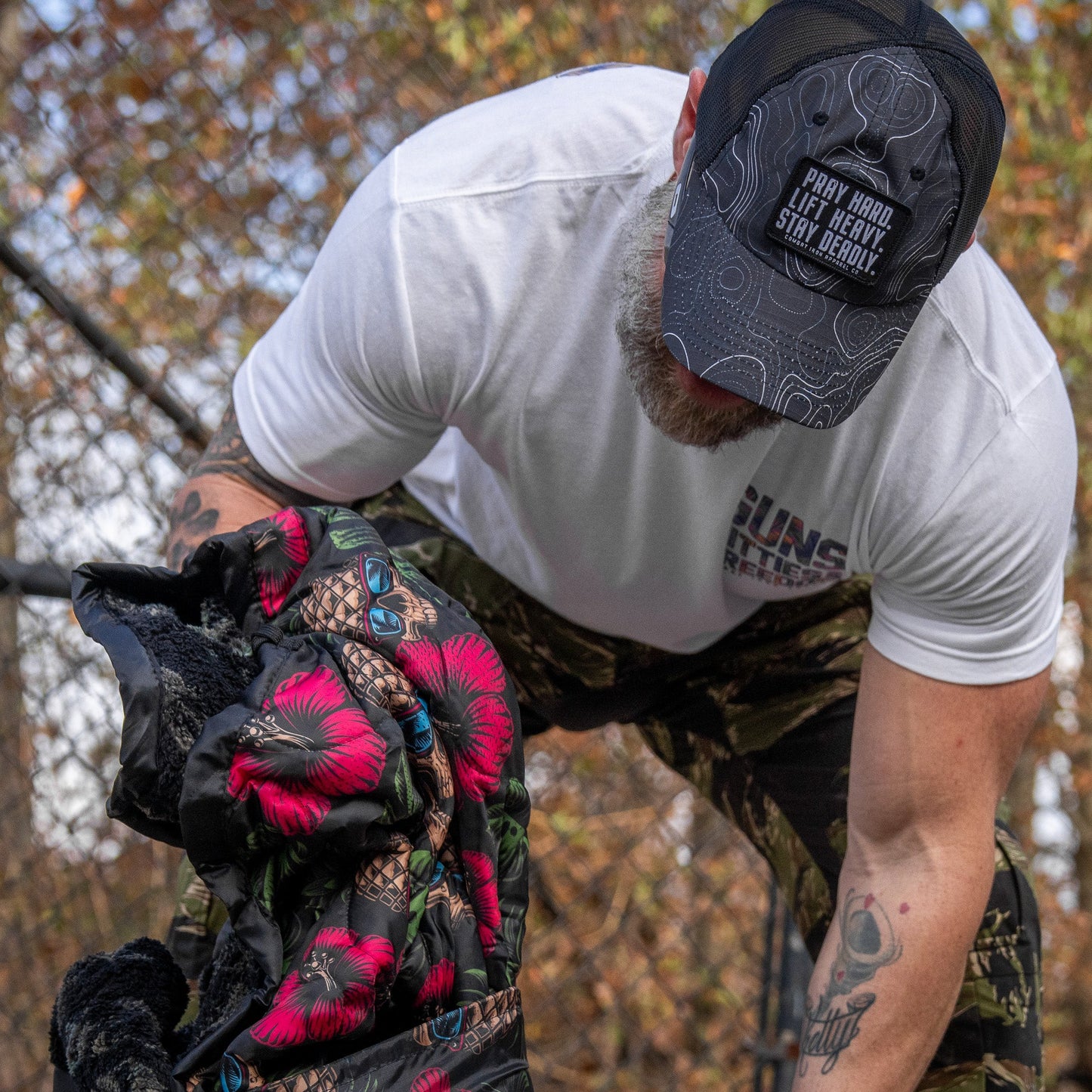 Pray Hard. Lift Heavy. Stay Deadly. Patch Tactical Ripstop Mesh Snapback Hat