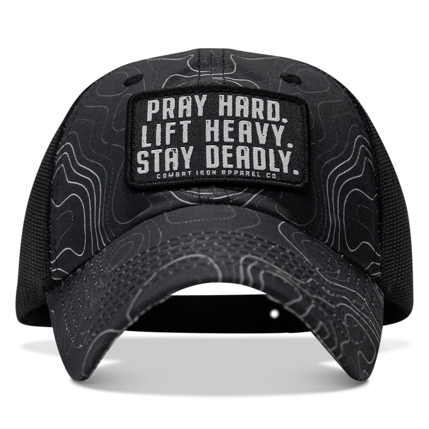 Pray Hard. Lift Heavy. Stay Deadly. Patch Tactical Ripstop Mesh Snapback Hat