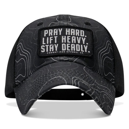 Pray Hard. Lift Heavy. Stay Deadly. Patch Tactical Ripstop Mesh Snapback Hat