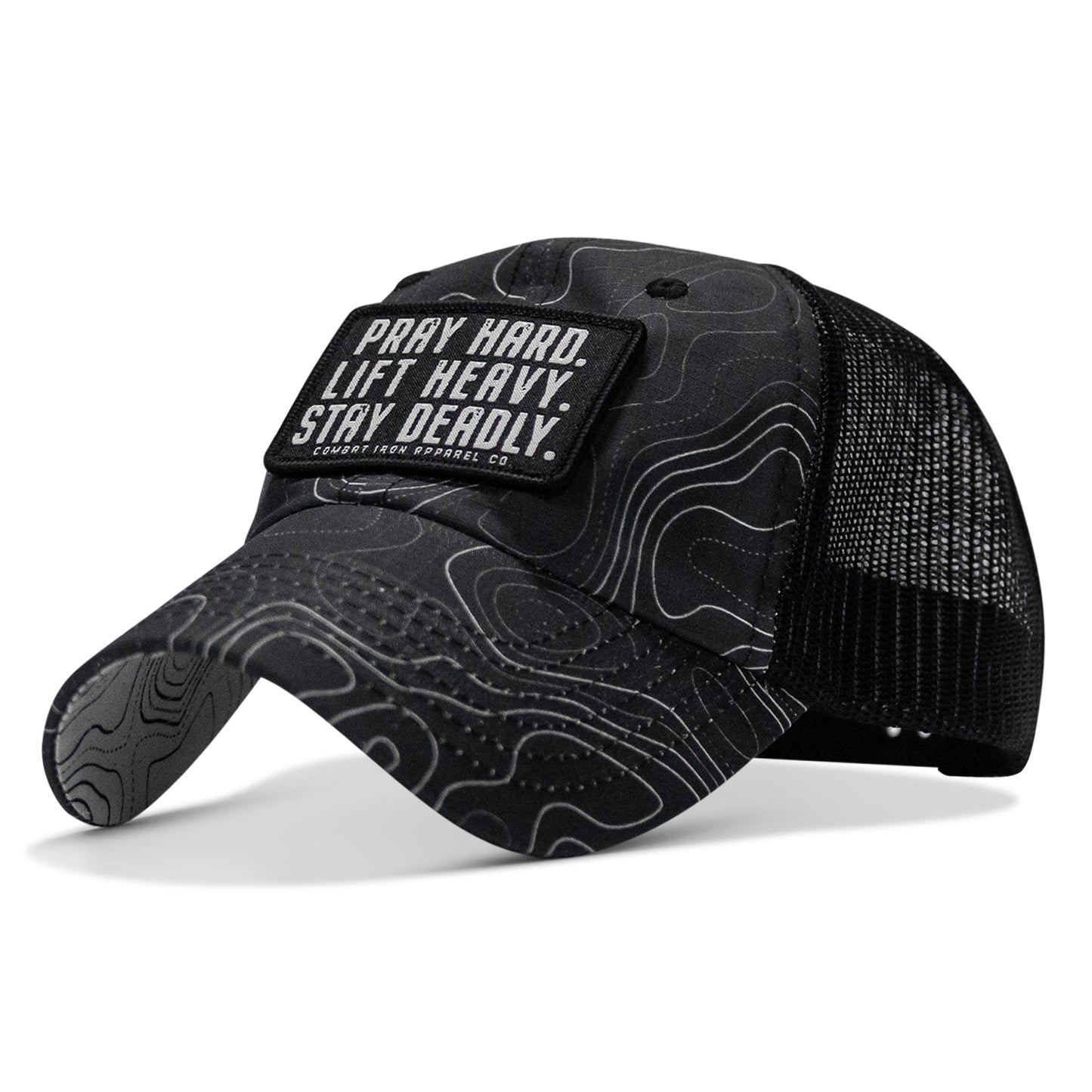 Pray Hard. Lift Heavy. Stay Deadly. Patch Tactical Ripstop Mesh Snapback Hat
