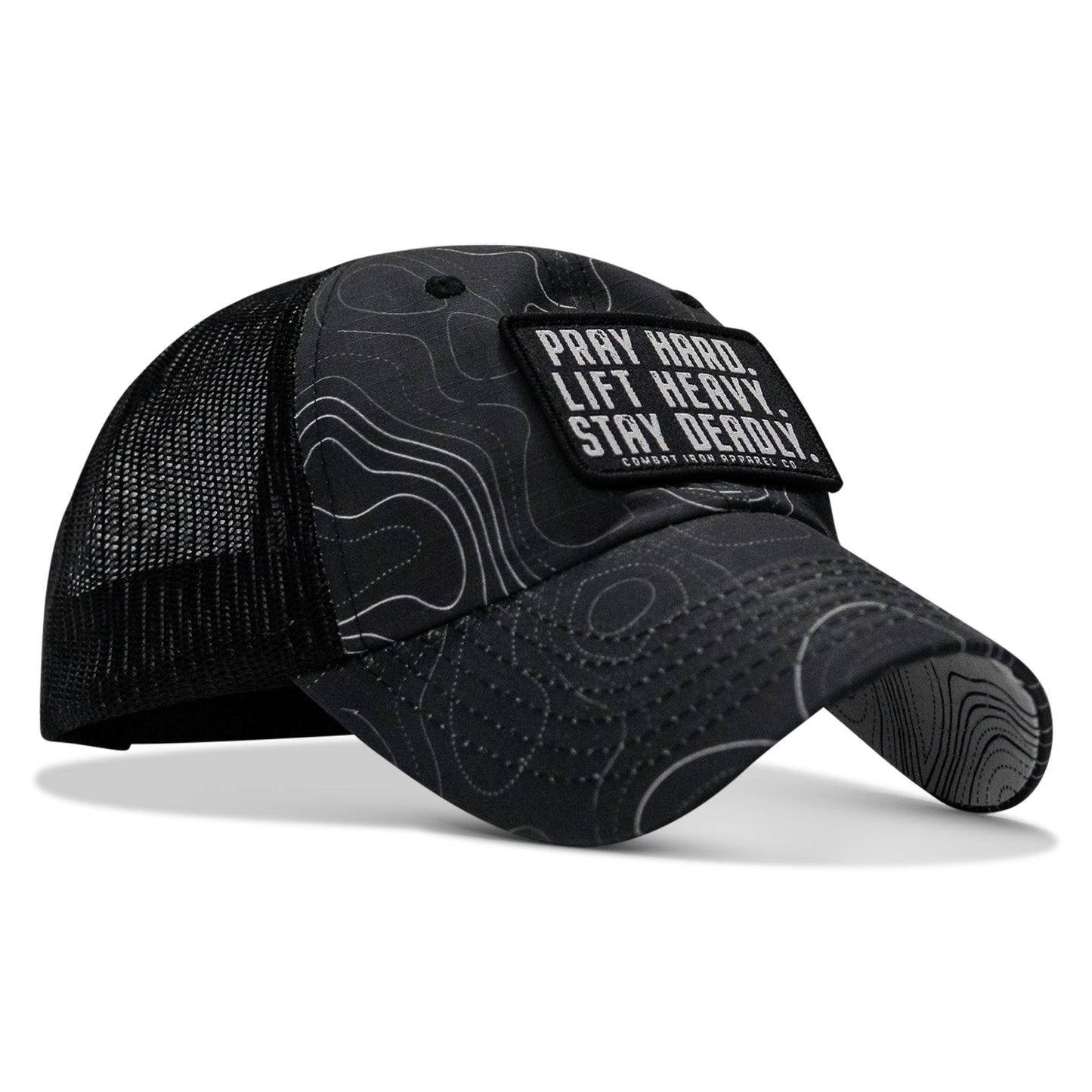 Pray Hard. Lift Heavy. Stay Deadly. Patch Tactical Ripstop Mesh Snapback Hat