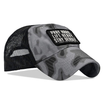 Pray Hard. Lift Heavy. Stay Deadly. Patch Tactical Ripstop Mesh Snapback Hat