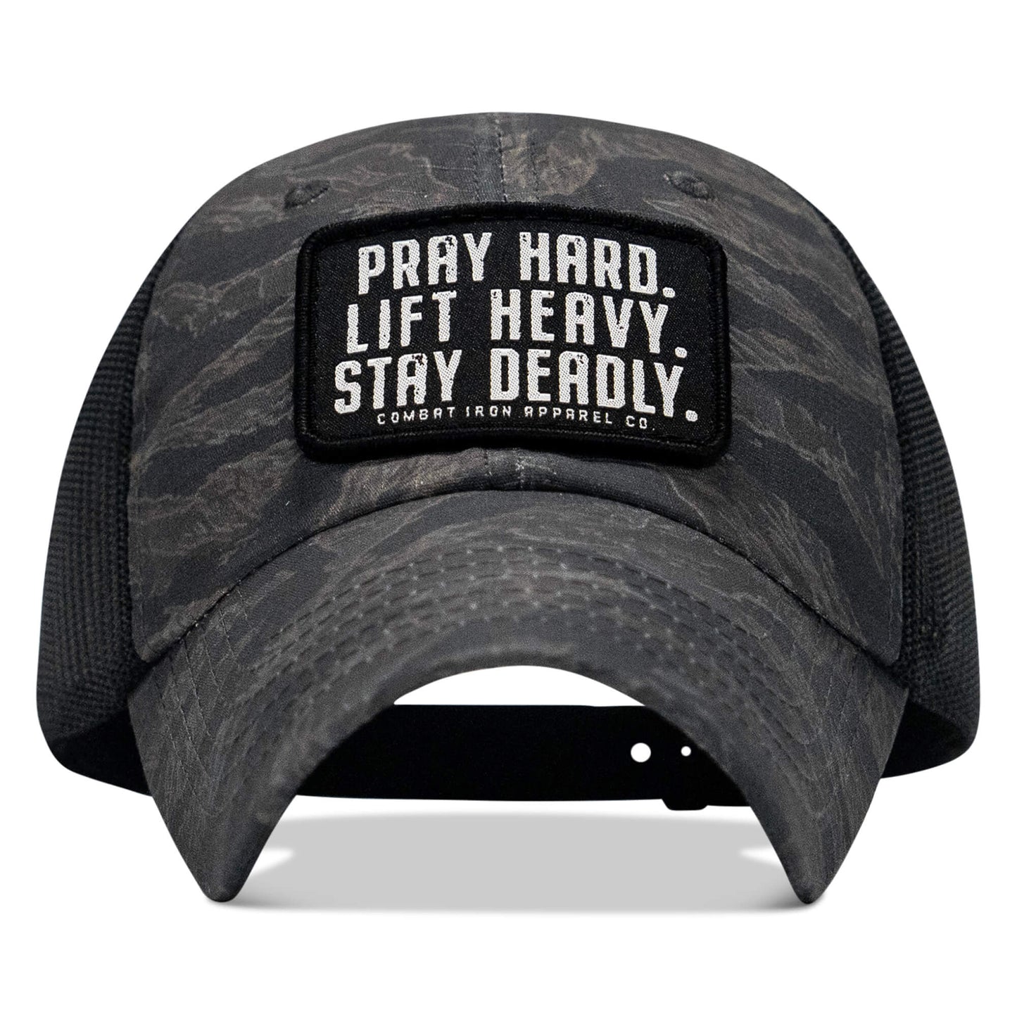 Pray Hard. Lift Heavy. Stay Deadly. Patch Tactical Ripstop Mesh Snapback Hat