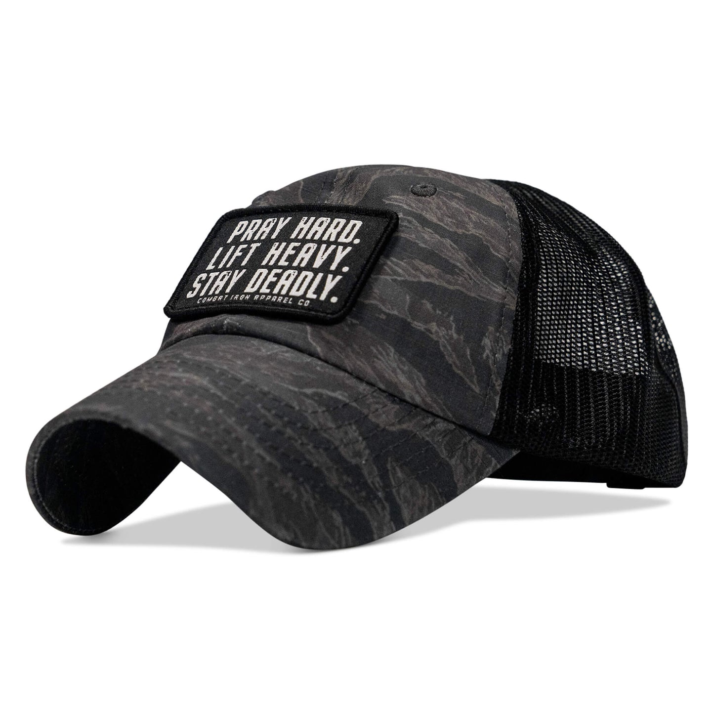 Pray Hard. Lift Heavy. Stay Deadly. Patch Tactical Ripstop Mesh Snapback Hat