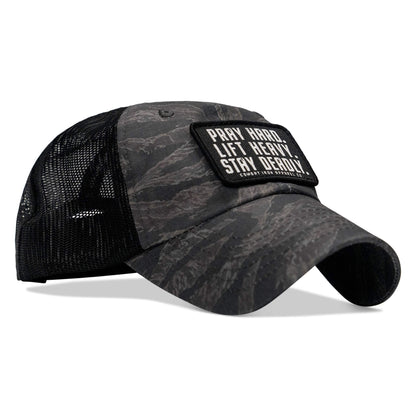 Pray Hard. Lift Heavy. Stay Deadly. Patch Tactical Ripstop Mesh Snapback Hat